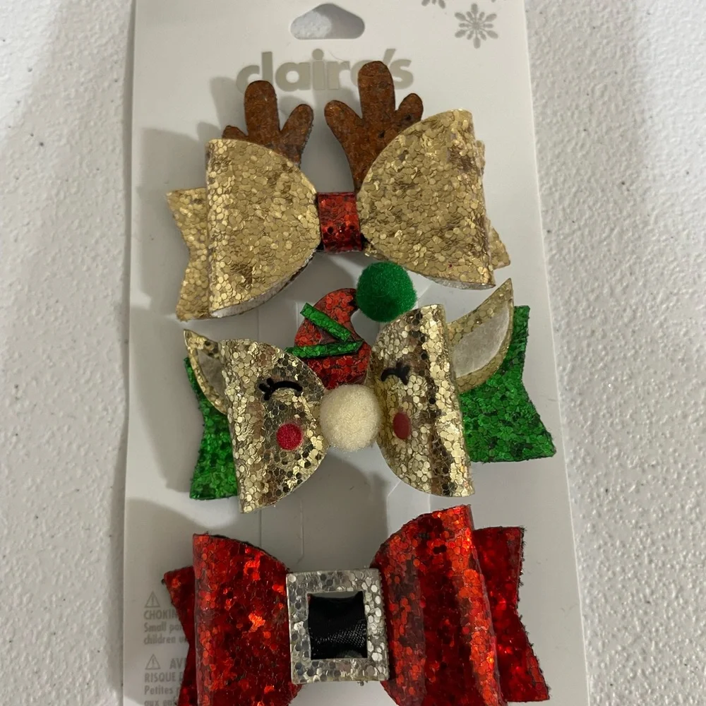Claire's Holiday Hair Accessories & Holiday Earrings ( Studs) - Red, Green, Gold
